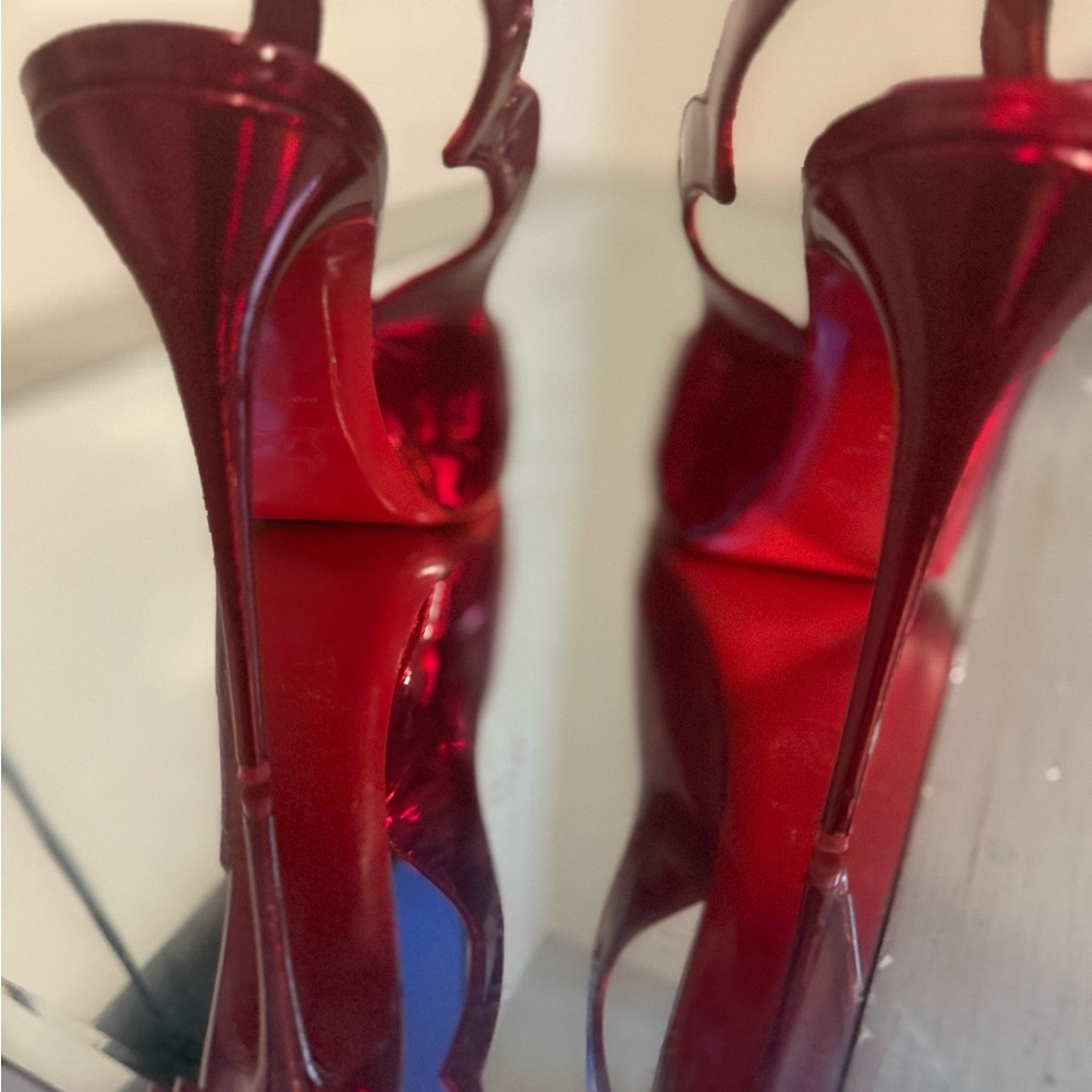 Elegant Red Peep-Toe Stilettos Red Bottoms Authentic - Picture 4 of 6
